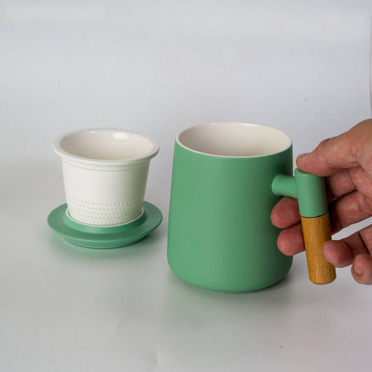 15oz Porcelain Tea Mug with Lid and Infuser | Mint Green