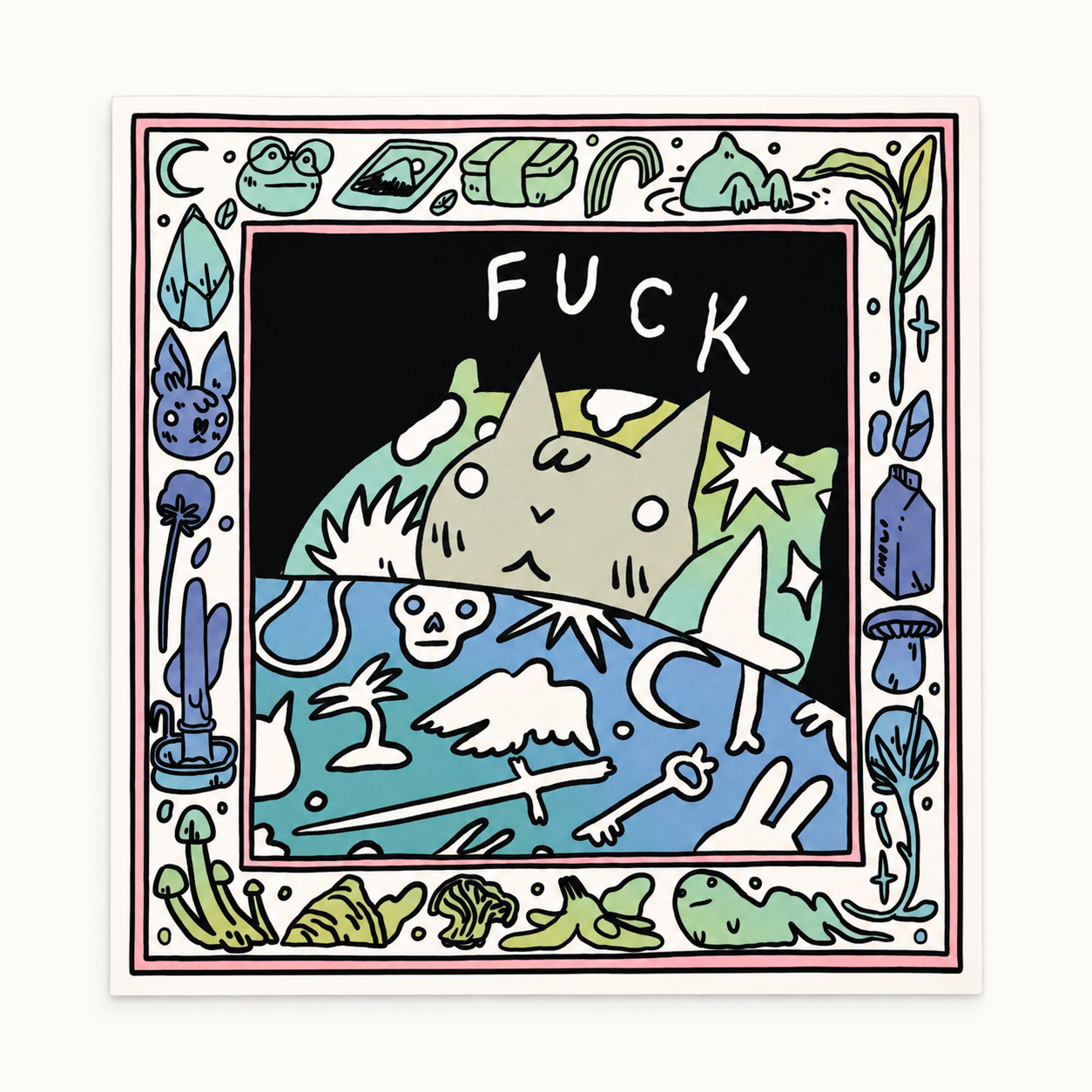 Cussing Cat in Bed Print | Deth P. Sun (CA)