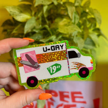 Load image into Gallery viewer, U-Gay Moving Truck Glitter Sticker | The Peach Fuzz (CA)