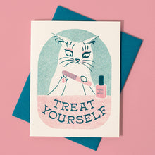 Load image into Gallery viewer, Treat Yourself Risograph Greeting Card | Bromstad Printing Co. (VA)