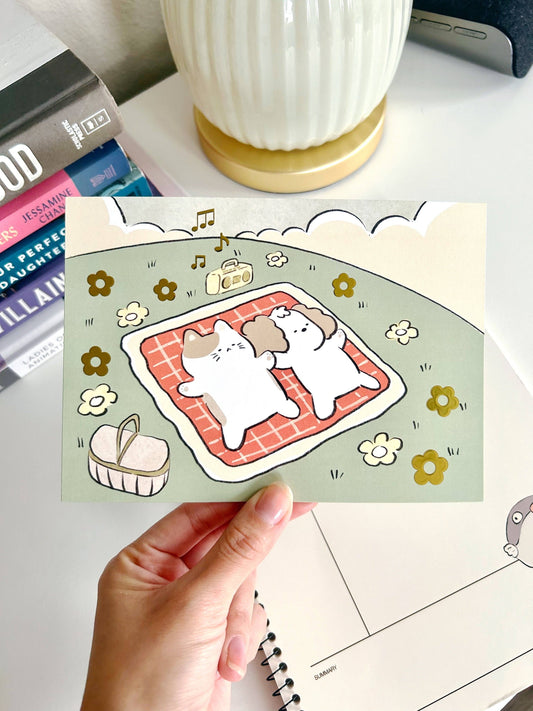 Picnic Gold Foil Postcard