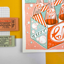 Load image into Gallery viewer, A5 Fizz Cola Bottles Risograph Print | Jacqueline Colley (UK)
