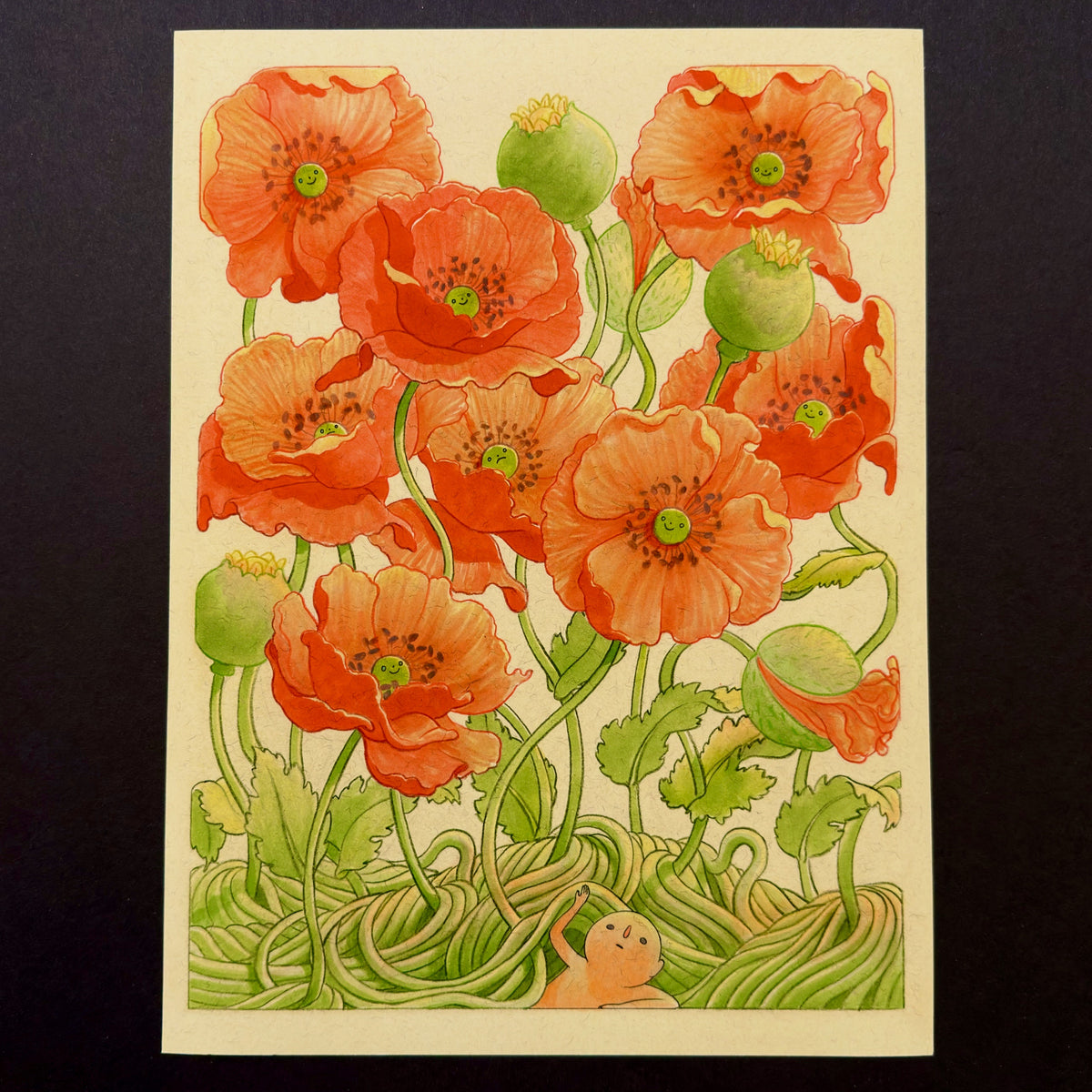 Poppy Season art print by Felicia Chiao – shown on display