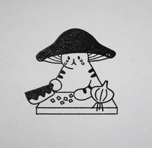 Load image into Gallery viewer, Mushroom Cat chopping onions Stamp | 4Legs (Japan)
