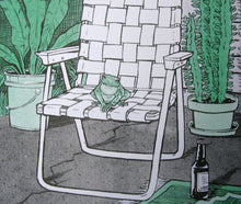Load image into Gallery viewer, Patio Frog Risograph Print | Sarah Welch (TX)