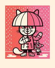 Load image into Gallery viewer, Umbrella Cat Screenprint | The Little Friends of Printmaking (CA)