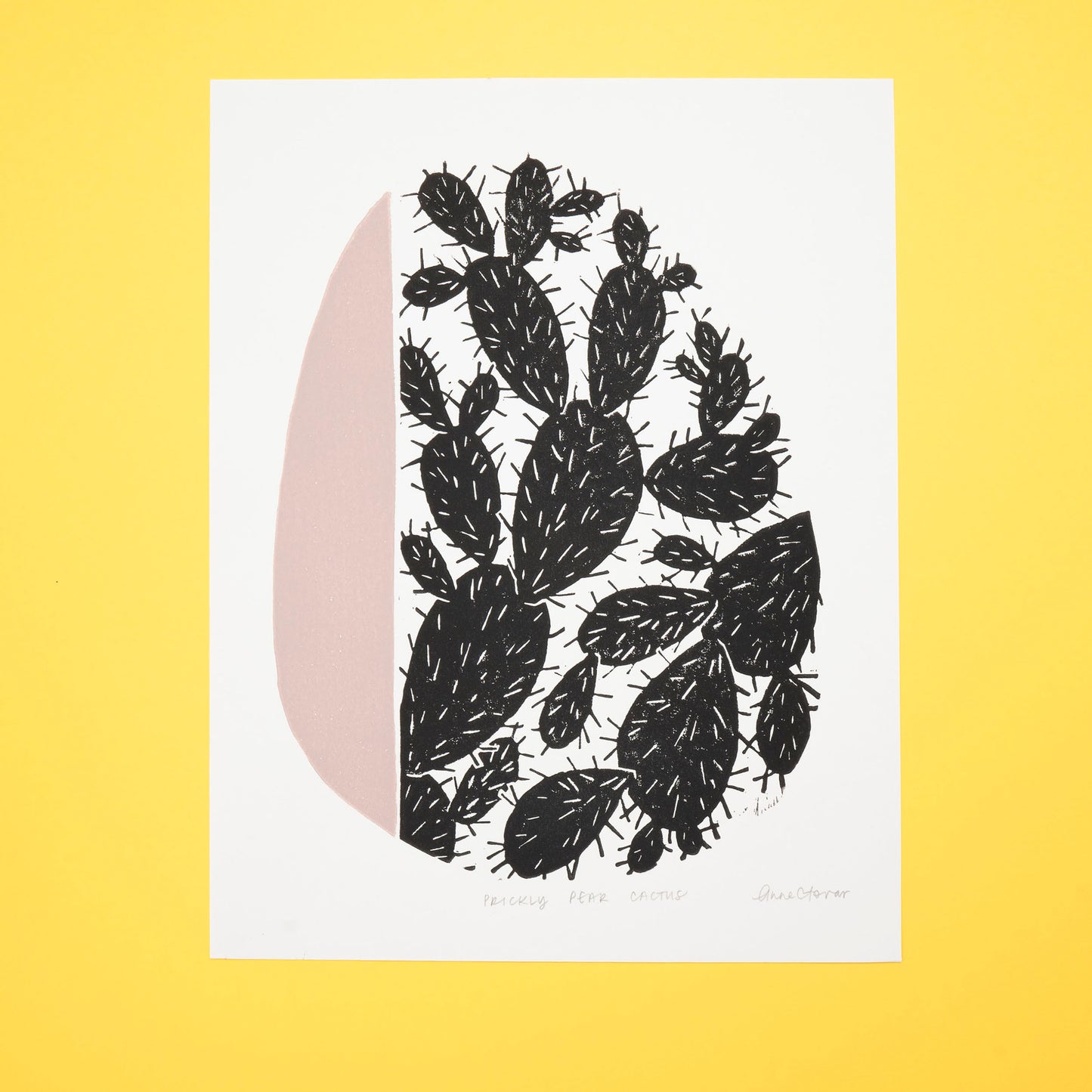 Prickly Pear Cactus Linocut Print