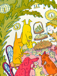 Doggy Tea Party Risograph Print | Natalie Andrewson (CA)