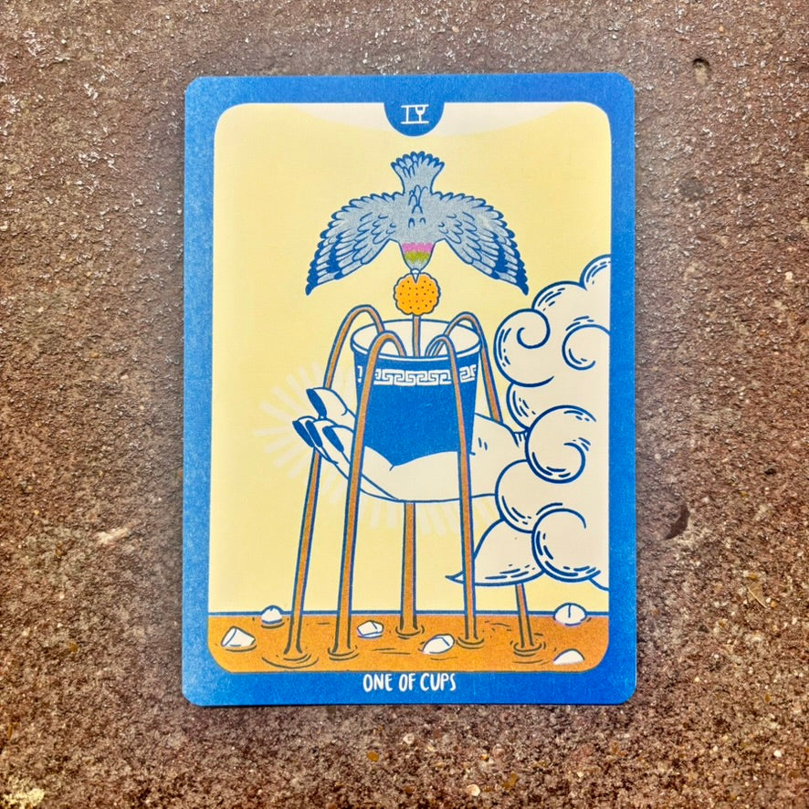 Cornerstore Tarot Risograph Print Postcard | One of Cups | Christina Hu (CA)