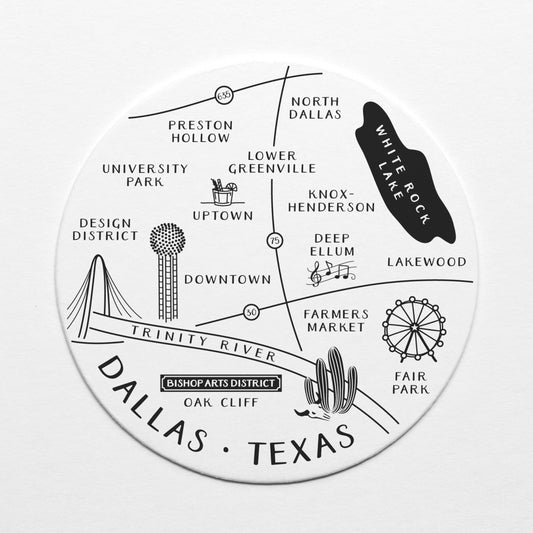 Dallas Neighborhoods Map Coaster Set | Onderkast Studio (TX)