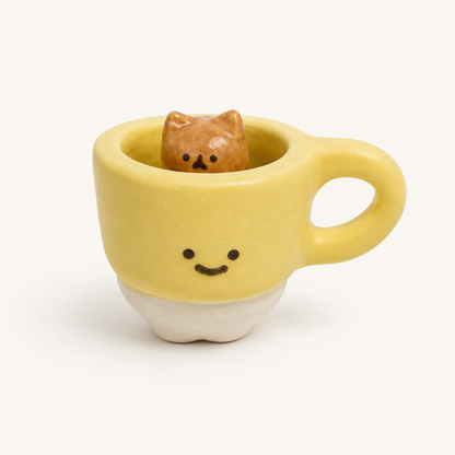 Cat Cup Stoneware Figurine| Sunshine Yellow | Taitau Fung (HK)