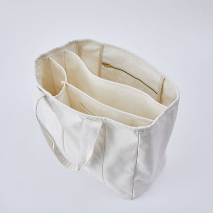 Canvas Partitioned Large Tidy Tote Bag | White | Horn Please (Japan)