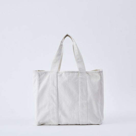 Canvas Partitioned Large Tidy Tote Bag | White | Horn Please (Japan)