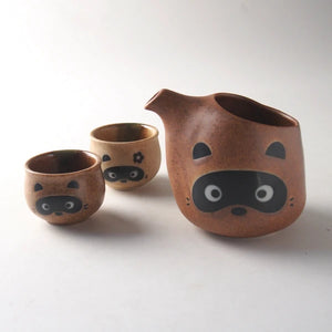 Side Spout Tanuki Raccoon Sake Set | Mitsui Pottery (Japan)