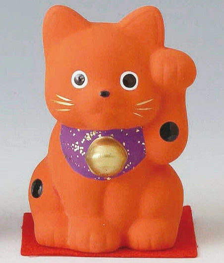 Orange Ceramic Lucky Cat Figurine (Japan)