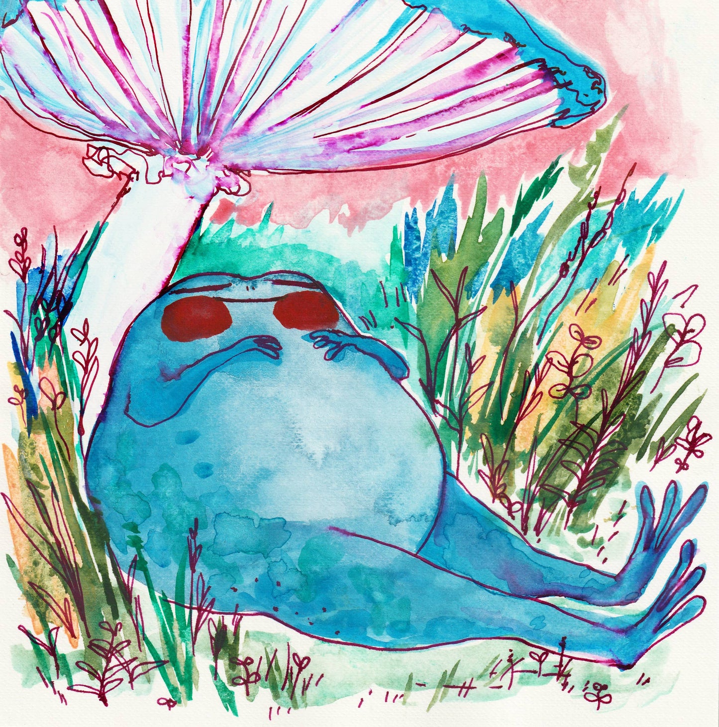 Blue Frog Napping Art Print | Rebekah Evans (NC)