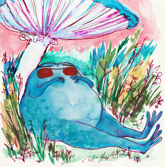 Blue Frog Napping Art Print | Rebekah Evans (NC)