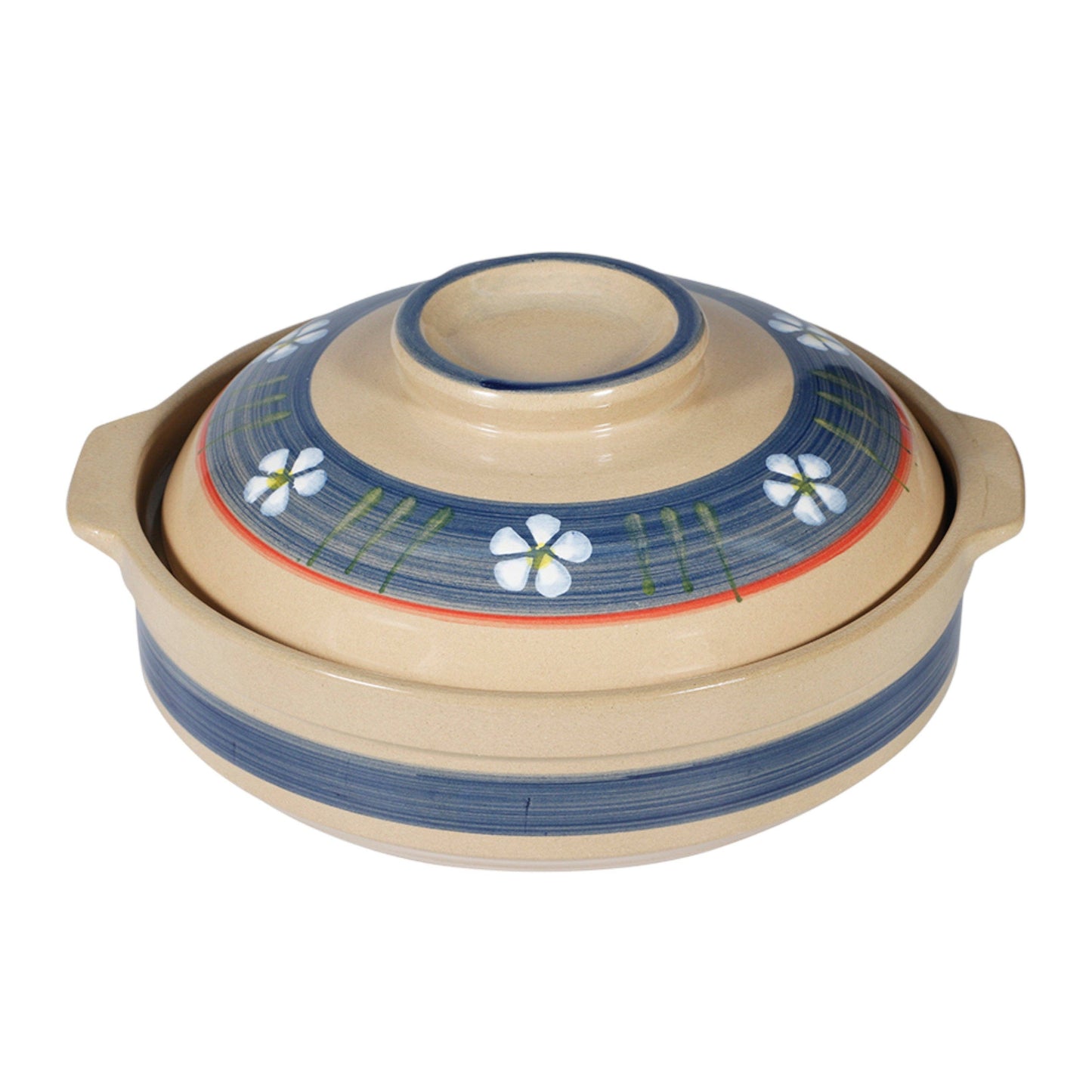 Blue Sakura Ceramic Donabe Claypot with Lid | Large | Cream + Indigo
