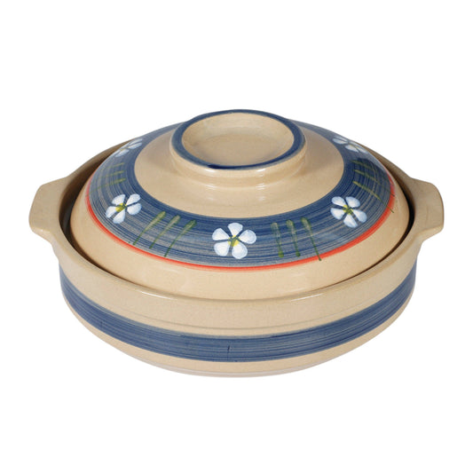 Blue Sakura Ceramic Donabe Claypot with Lid | Large | Cream + Indigo