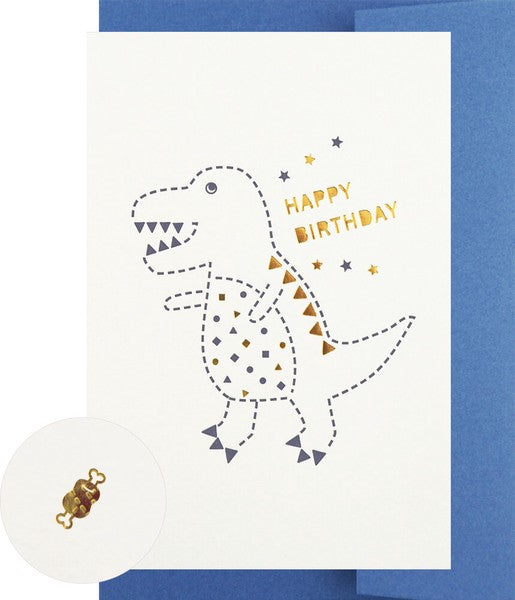 Happy Birthday T-Rex Gold Foil Letterpress Card | Matoka (Japan)
