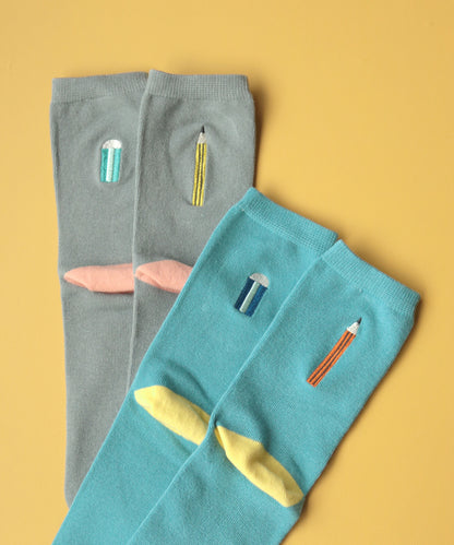 Pencil & Eraser Crew Sock Set | Kivisdou (Japan)