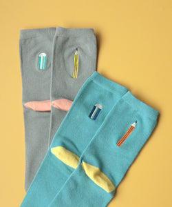 Pencil & Eraser Crew Sock Set | Kivisdou (Japan)