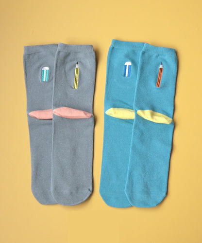 Pencil & Eraser Crew Sock Set | Kivisdou (Japan)