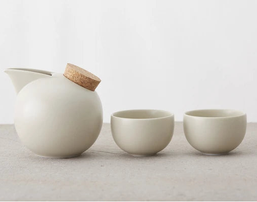 Porcelain Sphere Sake Set | Ama-iro (Flaxen) | Jozan (Japan)