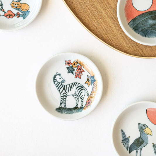 Red Leaves Zebra Plate | Mino Ware (Japan)