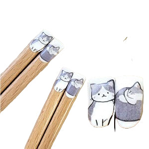 Grey/White Cat Wooden Chopsticks (Japan)