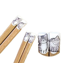 Load image into Gallery viewer, Grey Tabby Cat Wooden Chopsticks (Japan)
