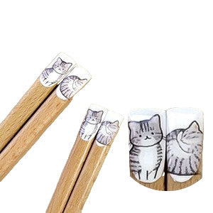Grey Tabby Cat Wooden Chopsticks (Japan)