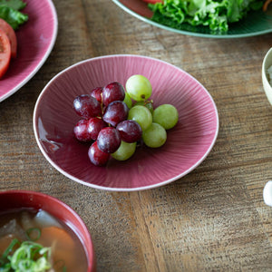 Miyama Crease Plate | Light Cinnabar | Mino Ware (japan)