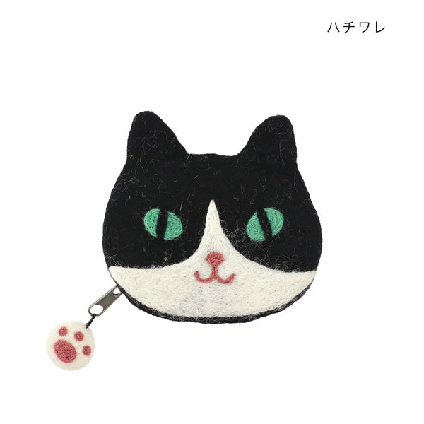 Felted Wool Tuxedo Cat Zipper Pouch (Japan)