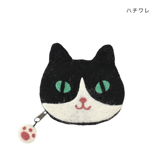 Felted Wool Tuxedo Cat Zipper Pouch (Japan)