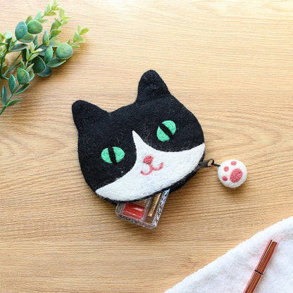 Felted Wool Tuxedo Cat Zipper Pouch (Japan)