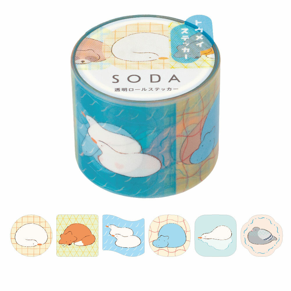 SODA Clear Film Sticker Tape | Relaxing Animals | Kingjim (Japan)