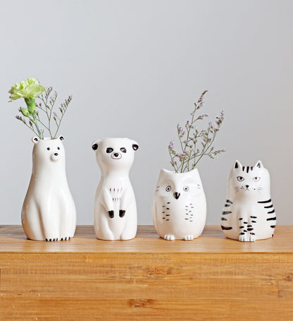 Animal Motif Porcelain Flower Vase | Cat | Creer (Japan)