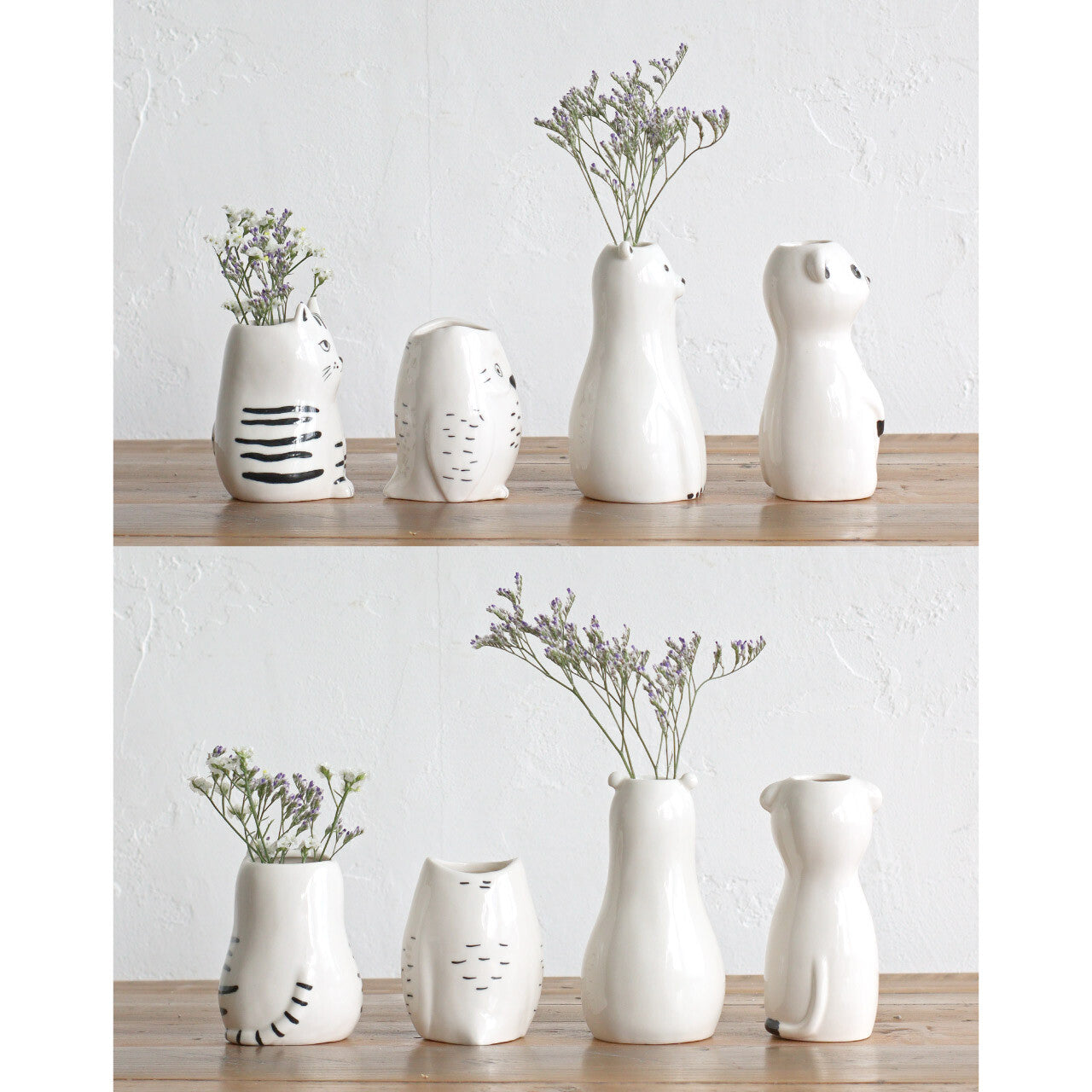 Animal Motif Porcelain Flower Vase | Cat | Creer (Japan)