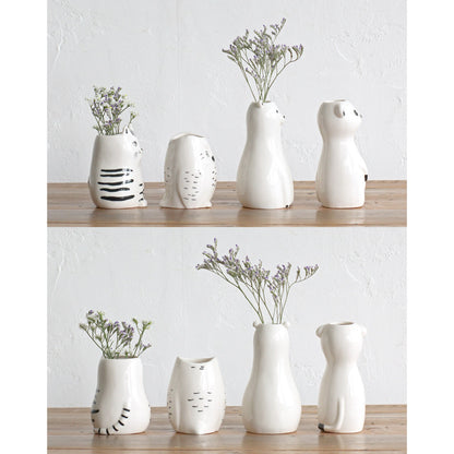 Animal Motif Porcelain Flower Vase | Cat | Creer (Japan)