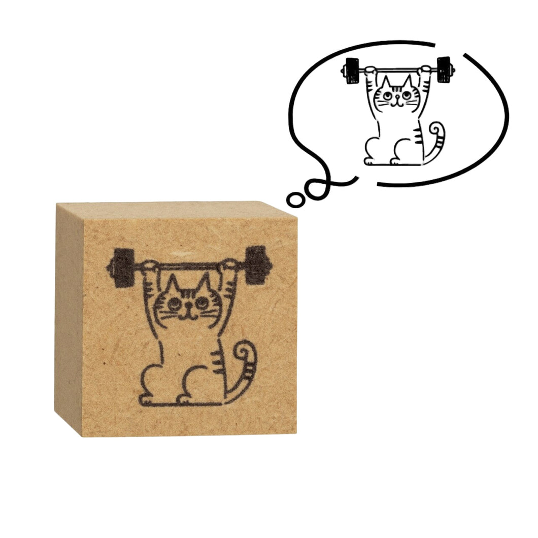 Weight-Lifting Cat | DECOLE Cat Life Stamp (Japan)