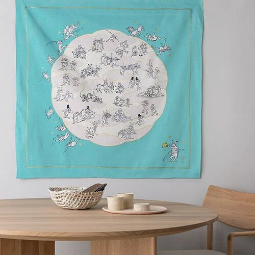 Frogs and Rabbits (Blue) Furoshiki Wrapping Cloth | Musubi (Japan)