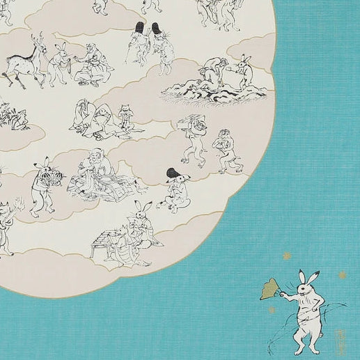 Frogs and Rabbits (Blue) Furoshiki Wrapping Cloth | Musubi (Japan)