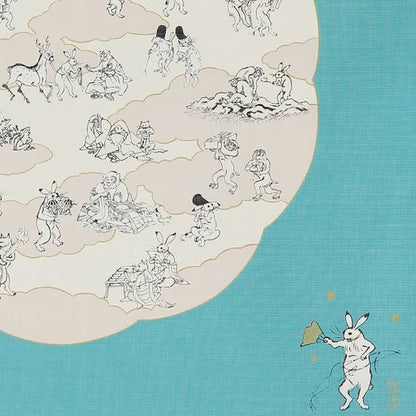 Frogs and Rabbits (Blue) Furoshiki Wrapping Cloth | Musubi (Japan)