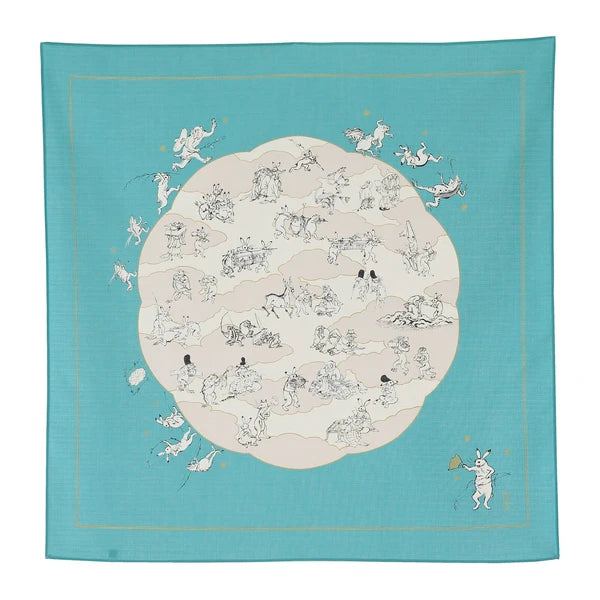 Frogs and Rabbits (Blue) Furoshiki Wrapping Cloth | Musubi (Japan)