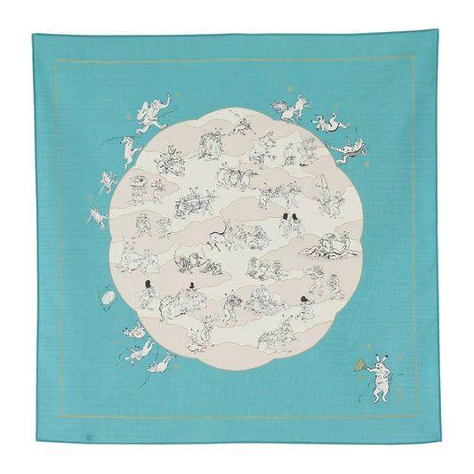 Frogs and Rabbits (Blue) Furoshiki Wrapping Cloth | Musubi (Japan)
