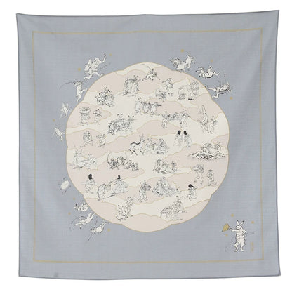 Frogs and Rabbits (Lavender) Furoshiki Wrapping Cloth | Musubi (Japan)