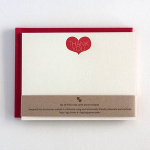 Thank You Heart Flat Letterpress Note Card | Fugu Fugu Press (CA)