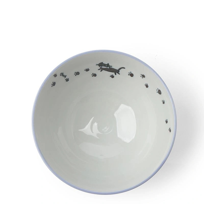 Ceramic Grey Crackle Cats Rice Bowl (Japan)