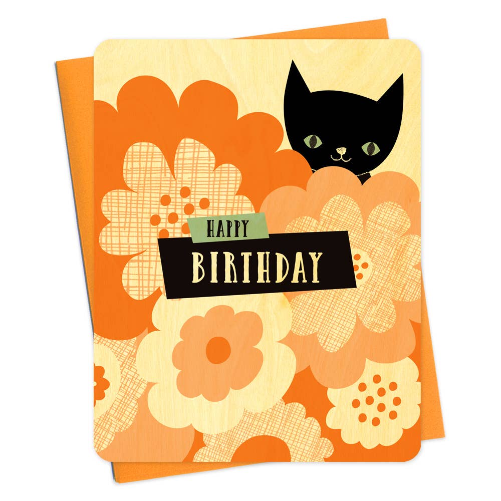 Black Cat Wood Birthday Card | Night Owl Paper Goods (AL)